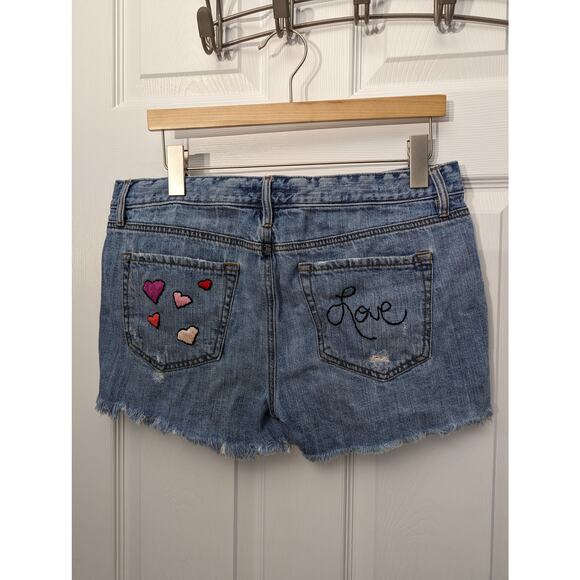 Ann Taylor LOFT Shorts Size 10 Denim Cut Off Embroidered Upcycled - Picture 2 of 9